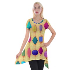 Colorful Background Stones Jewels Short Sleeve Side Drop Tunic