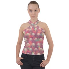 Colorful Background Abstract Cross Neck Velour Top