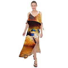 Earth Globe Water Fire Flame Maxi Chiffon Cover Up Dress