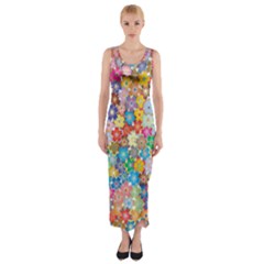 Floral Flowers Abstract Art Fitted Maxi Dress by HermanTelo
