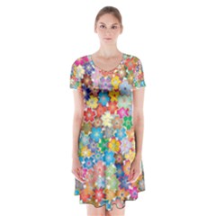 Floral Flowers Abstract Art Short Sleeve V-neck Flare Dress by HermanTelo