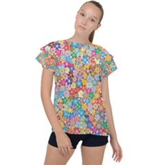 Floral Flowers Abstract Art Ruffle Collar Chiffon Blouse