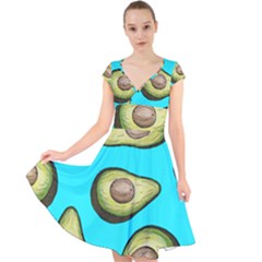 Fruite Avocado Cap Sleeve Front Wrap Midi Dress by HermanTelo