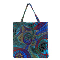 Fractal Abstract Line Wave Grocery Tote Bag by HermanTelo