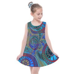 Fractal Abstract Line Wave Kids  Summer Dress