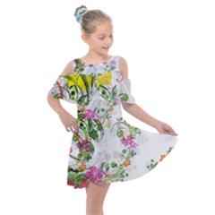 Flowers Floral Kids  Shoulder Cutout Chiffon Dress