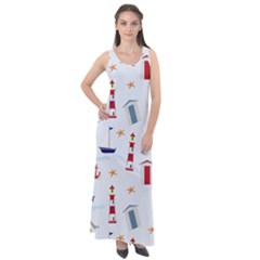 Nautical Sea Sleeveless Velour Maxi Dress