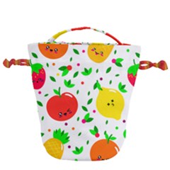 Pattern Fruits Orange Green Drawstring Bucket Bag by HermanTelo