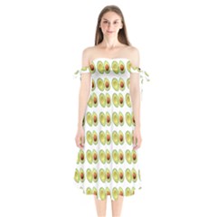 Pattern Avocado Green Fruit Shoulder Tie Bardot Midi Dress by HermanTelo