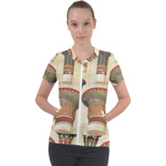 Egyptian Architecture Column Short Sleeve Zip Up Jacket by Sapixe