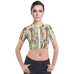 Egyptian Paper Papyrus Hieroglyphs Short Sleeve Cropped Jacket by Sapixe