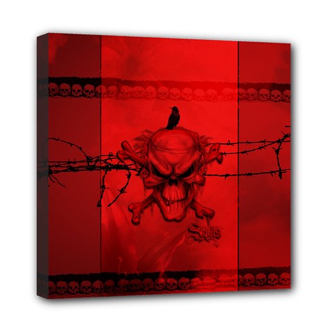 Awesome Creepy Skull With Crowm In Red Colors Mini Canvas 8  X 8  (stretched) by FantasyWorld7