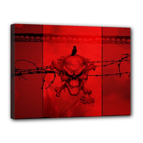 Awesome Creepy Skull With Crowm In Red Colors Canvas 16  X 12  (stretched) by FantasyWorld7