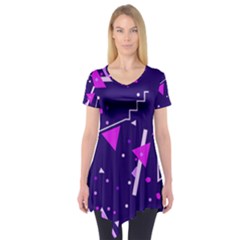 Purple Blue Geometric Pattern Short Sleeve Tunic  by HermanTelo