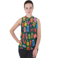 Presents Gifts Background Colorful Mock Neck Chiffon Sleeveless Top