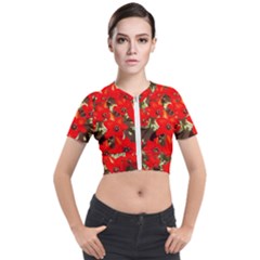 Columbus Commons Red Tulips Short Sleeve Cropped Jacket by Riverwoman