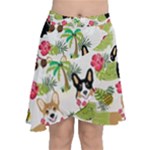 Corgis Hula Pattern Chiffon Wrap Front Skirt