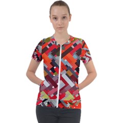 Maze Mazes Fabric Fabrics Color Short Sleeve Zip Up Jacket by Sapixe