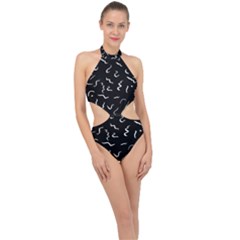 Scribbles Lines Drawing Picture Halter Side Cut Swimsuit by Sapixe