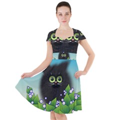 Kitten Black Furry Illustration Cap Sleeve Midi Dress by Sapixe