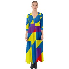 Colorful Red Yellow Blue Purple Button Up Boho Maxi Dress by Sapixe