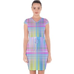 Texture Abstract Squqre Chevron Capsleeve Drawstring Dress  by HermanTelo