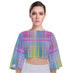 Texture Abstract Squqre Chevron Tie Back Butterfly Sleeve Chiffon Top