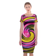 Swirl Vortex Motion Pink Yellow Classic Short Sleeve Midi Dress