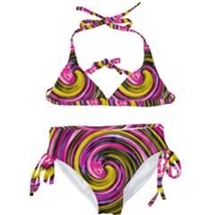 Swirl Vortex Motion Pink Yellow Kids  Classic Bikini Set by HermanTelo
