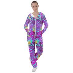 Tropical Greens Pink Leaves Women s Tracksuit by HermanTelo