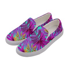 Tropical Greens Pink Leaves Women s Canvas Slip Ons