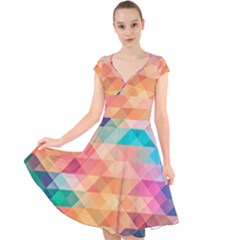 Texture Triangle Cap Sleeve Front Wrap Midi Dress by HermanTelo