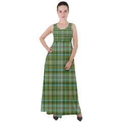 Vintage Green Plaid Empire Waist Velour Maxi Dress