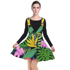 Tropical Greens Leaves Plunge Pinafore Dress