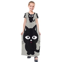Cat Pet Cute Black Animal Kids  Short Sleeve Maxi Dress