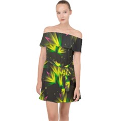 Floral Abstract Lines Off Shoulder Chiffon Dress