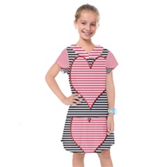 Heart Stripes Symbol Striped Kids  Drop Waist Dress by Bajindul
