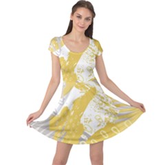Ochre Yellow And Grey Abstract Cap Sleeve Dress by charliecreates