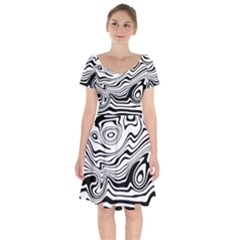 Lines Abstract Distorted Texture Short Sleeve Bardot Dress