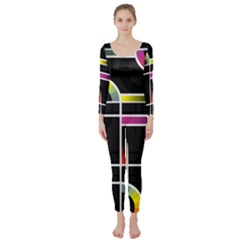 Background Abstract Semi Circles Long Sleeve Catsuit by Pakrebo
