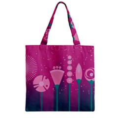 Floral Flowers Abstract Pink Zipper Grocery Tote Bag