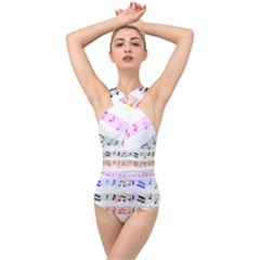 Music Background Music Note Cross Front Low Back Swimsuit