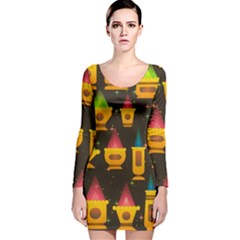 Pattern Non Seamless Objects Pots Long Sleeve Velvet Bodycon Dress by Pakrebo
