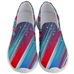 Abstract Red White Blue Feathery Men s Lightweight Slip Ons by Pakrebo