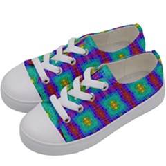 Groovy Green Orange Blue Yellow Square Pattern Kids  Low Top Canvas Sneakers by BrightVibesDesign