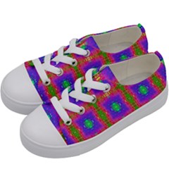 Groovy Purple Green Pink Square Pattern Kids  Low Top Canvas Sneakers by BrightVibesDesign
