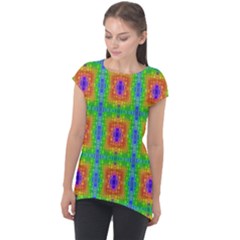 Groovy Purple Green Blue Orange Square Pattern Cap Sleeve High Low Top by BrightVibesDesign