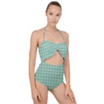 Argyle Light Green Pattern Scallop Top Cut Out Swimsuit