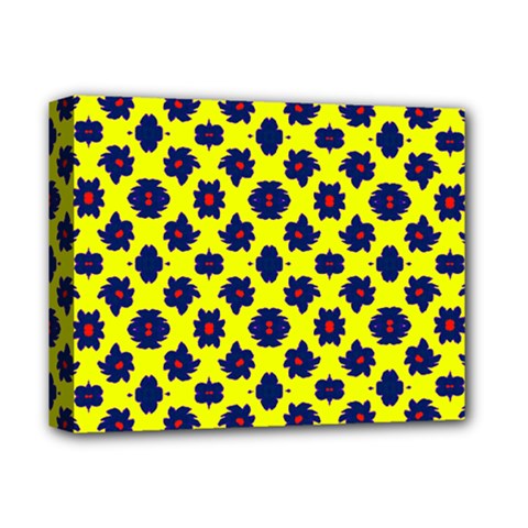 Modern Dark Blue Flowers On Yellow Deluxe Canvas 14  X 11  (stretched) by BrightVibesDesign