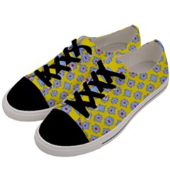 Modern Blue Flowers  On Yellow Men s Low Top Canvas Sneakers by BrightVibesDesign